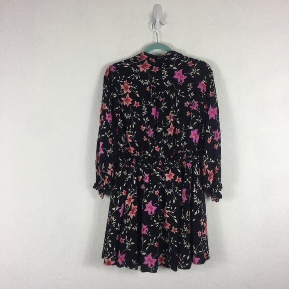 Free People Lighten Up Black Floral Long Sleeve Button Aline Mini Dress XS - Picture 13 of 14